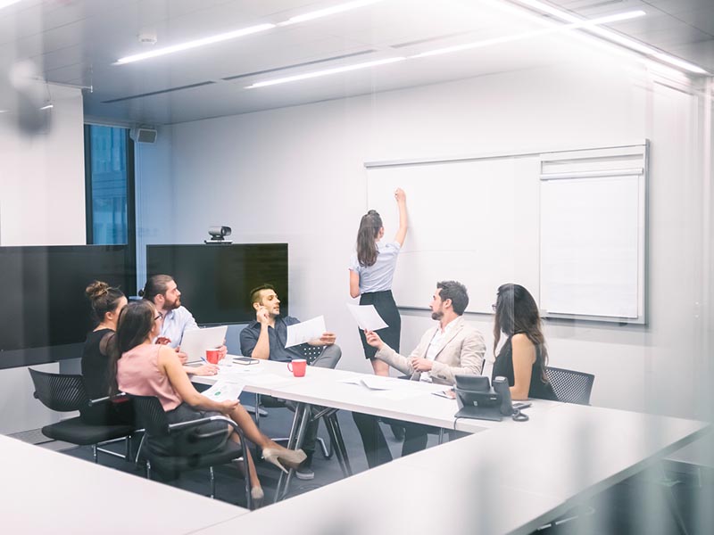 group having an employee relocation policies meeting