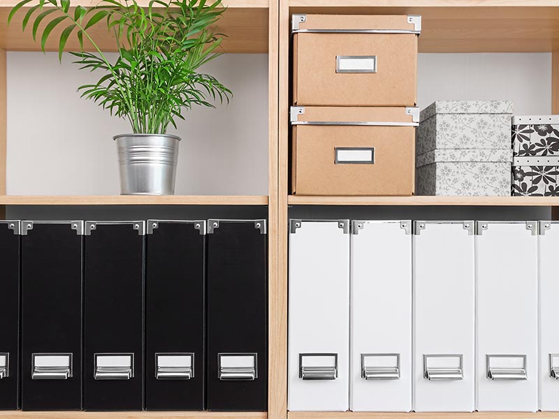 organized bookcase in office