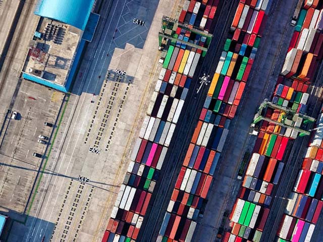 shipping containers in logistics yard